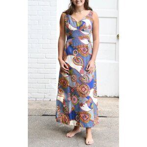 Vintage Sears Hawaiian Maxi‎ Dress 60s 70s Paisley Retro Funky Hippie Cotton S